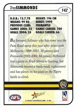 2005 Select Dynasty AFL #142 Troy Simmonds Back